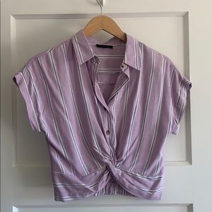 Striped purple crop top button up blouse